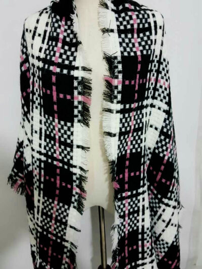 Elegantly African Plaid Checked Scarf Wrap White-11-22